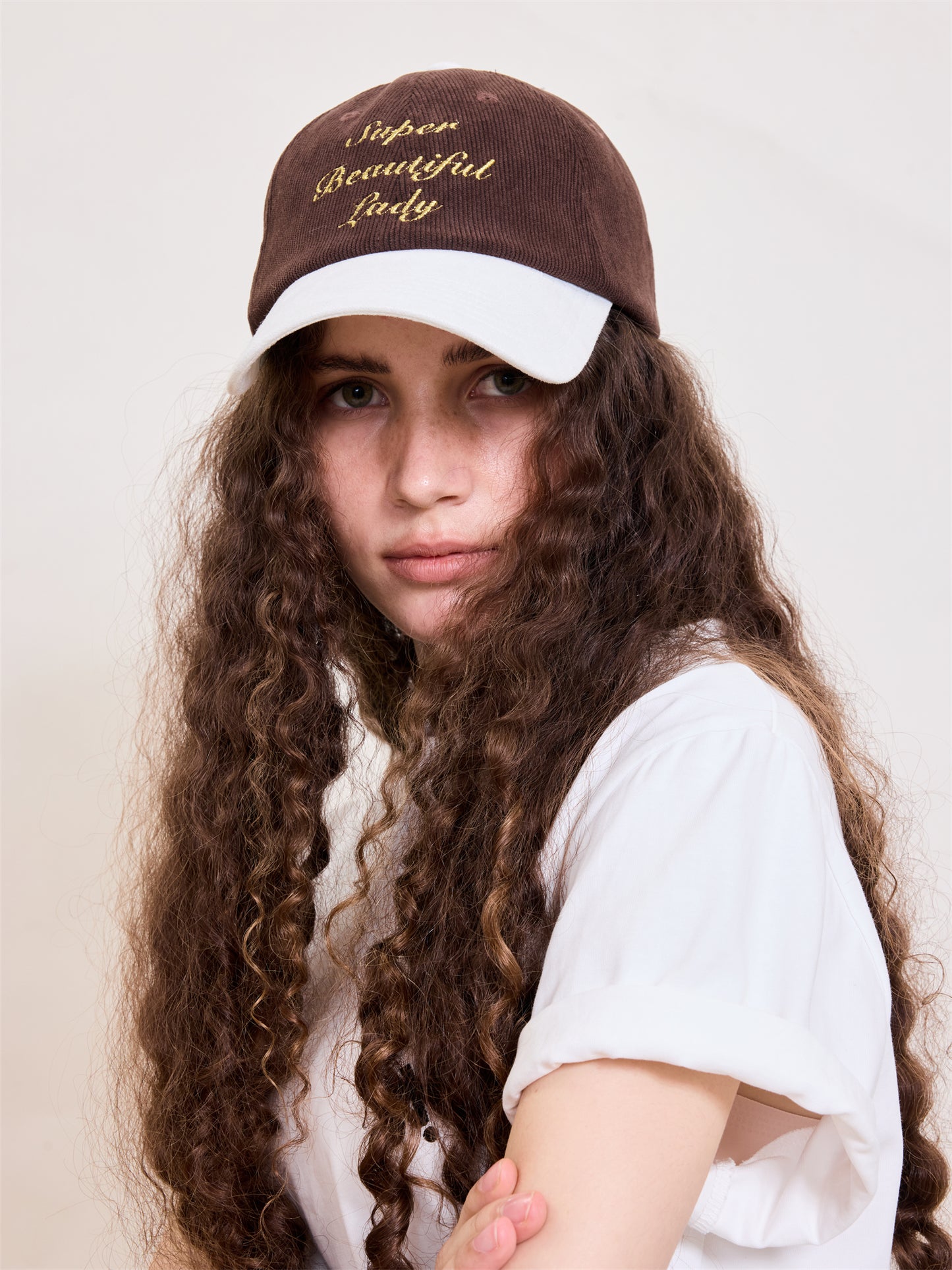 [Super Beautiful Lady] Cap - brown & white