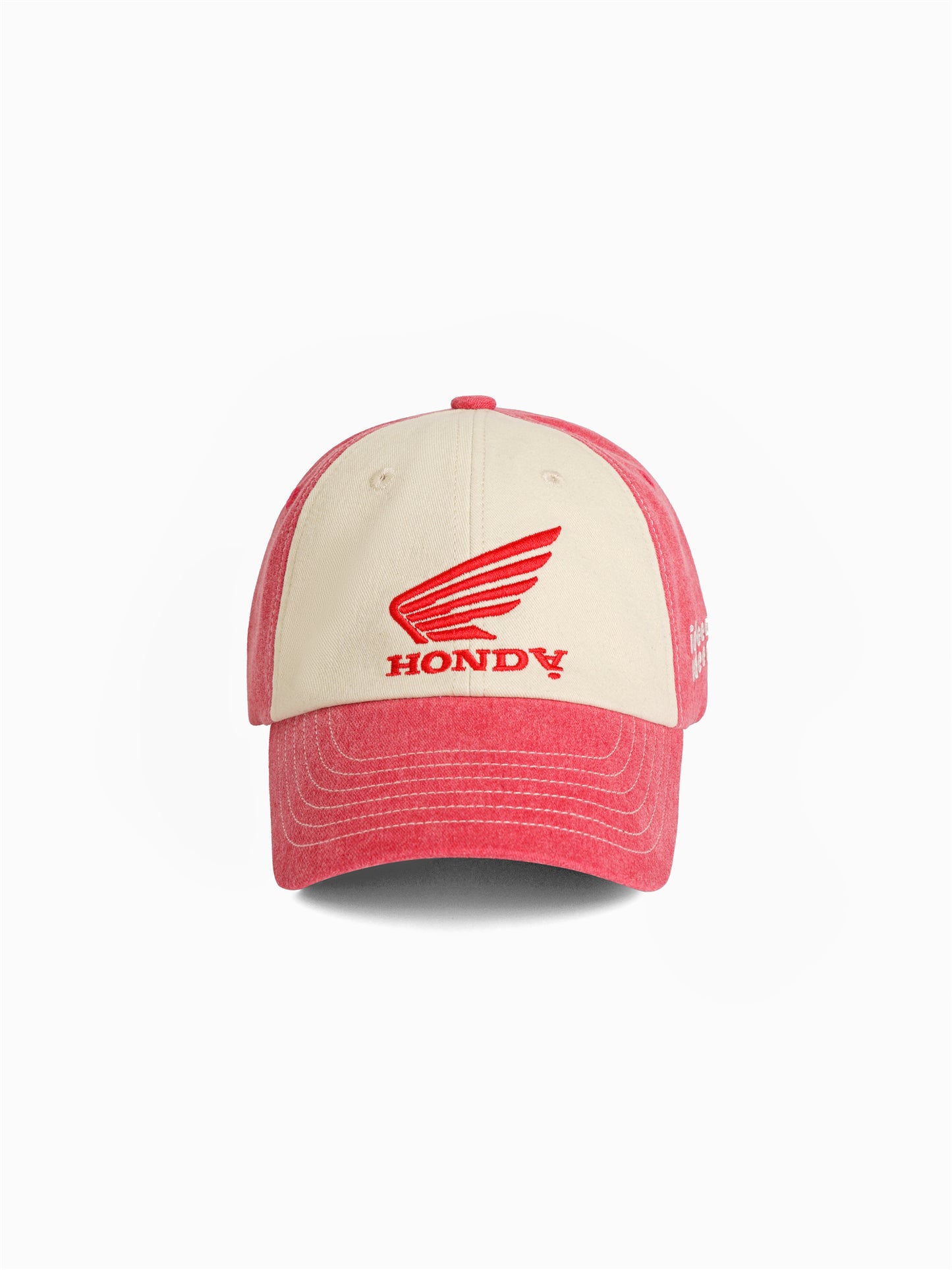 ["HONDA" Jade - Dyed Colorblocked Biker] Cap - Washed Red Patchwork