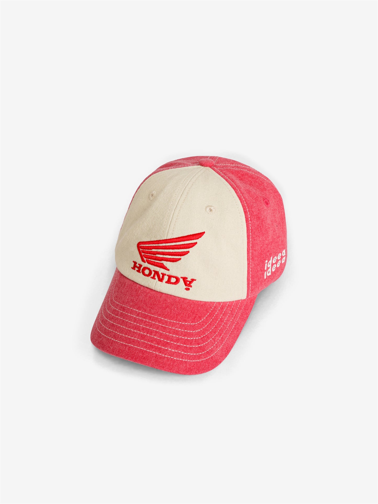 ["HONDA" Jade - Dyed Colorblocked Biker] Cap - Washed Red Patchwork